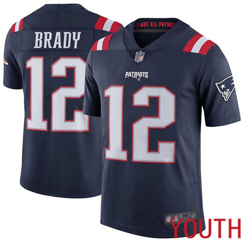 New England Patriots Football 12 Rush Vapor Untouchable Limited Navy Blue Youth Tom Brady NFL Jersey